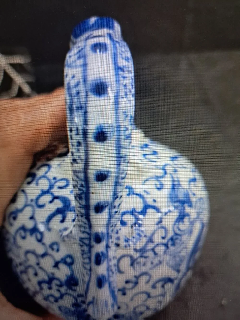 Vintage, Chinese Blue and White Porcelain Dragon Teapot Marked